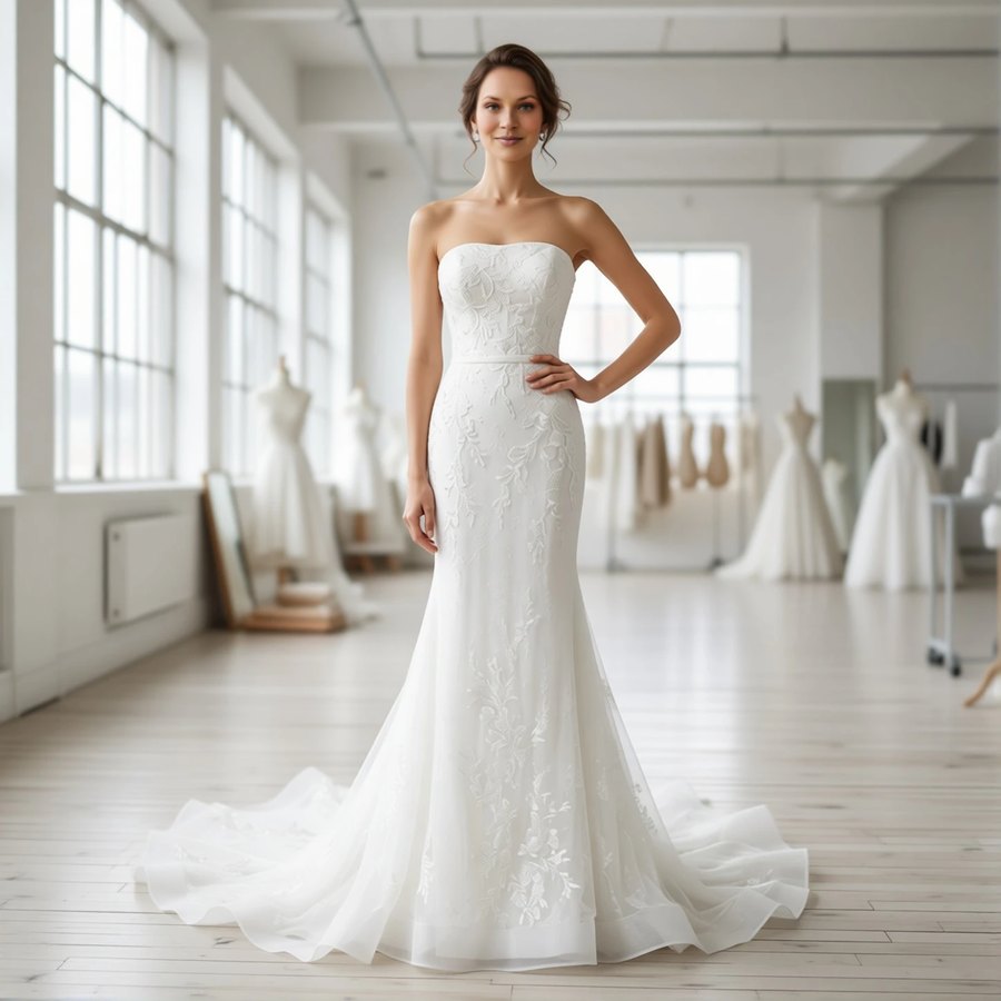 Bohemian lace sheath with a sweetheart neckline
